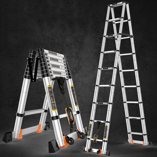 Telescopic Ladder 20ft Aluminum Folding Ladder with Non-Slip Feet and Stable Hook, Portable Extension Ladder for Household and Outdoor Working