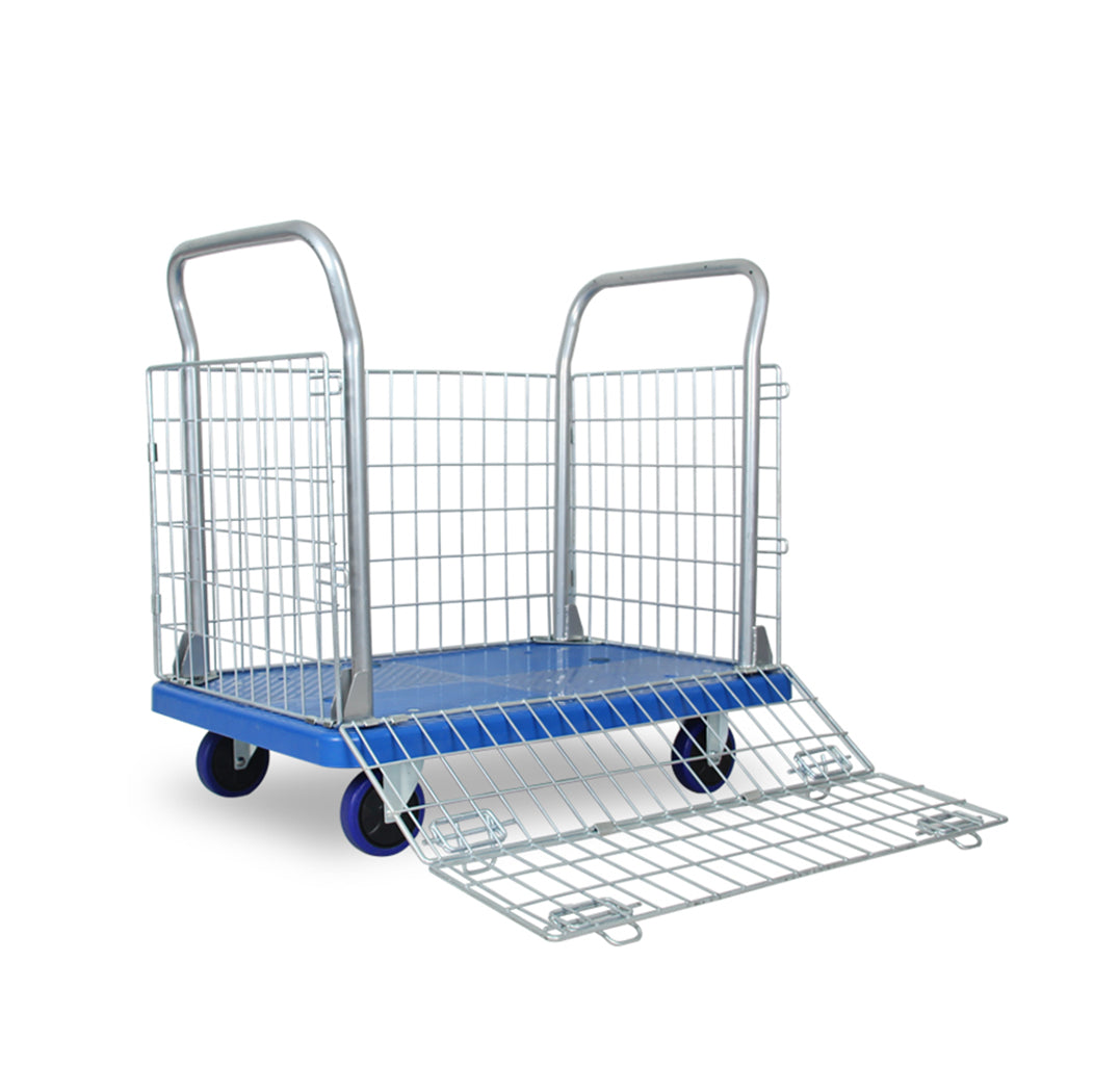 Mobile Storage Basket Folding Storage Transport Trolley Stainless Steel Cart with Frame Load 660 lbs