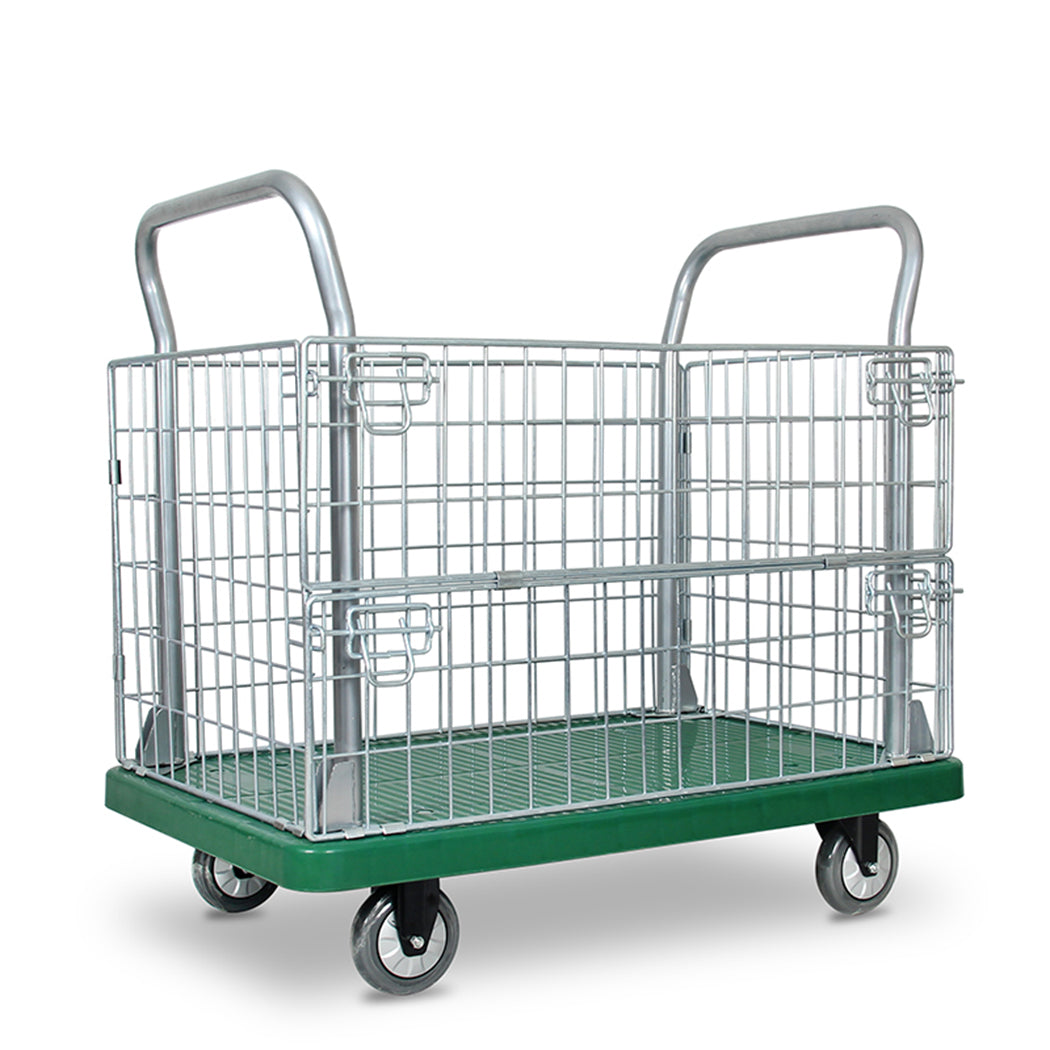 Mobile Storage Basket Folding Storage Transport Trolley Stainless Steel Cart with Frame Load 660 lbs