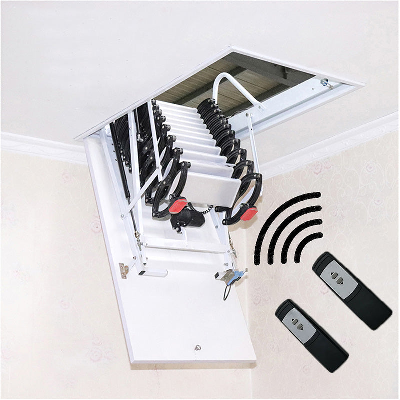 Electric Stairs Attic Ceiling Ladder Kit with Hatch Door Telescopic Folding Step Ladder Steel  6.56ft-12ft