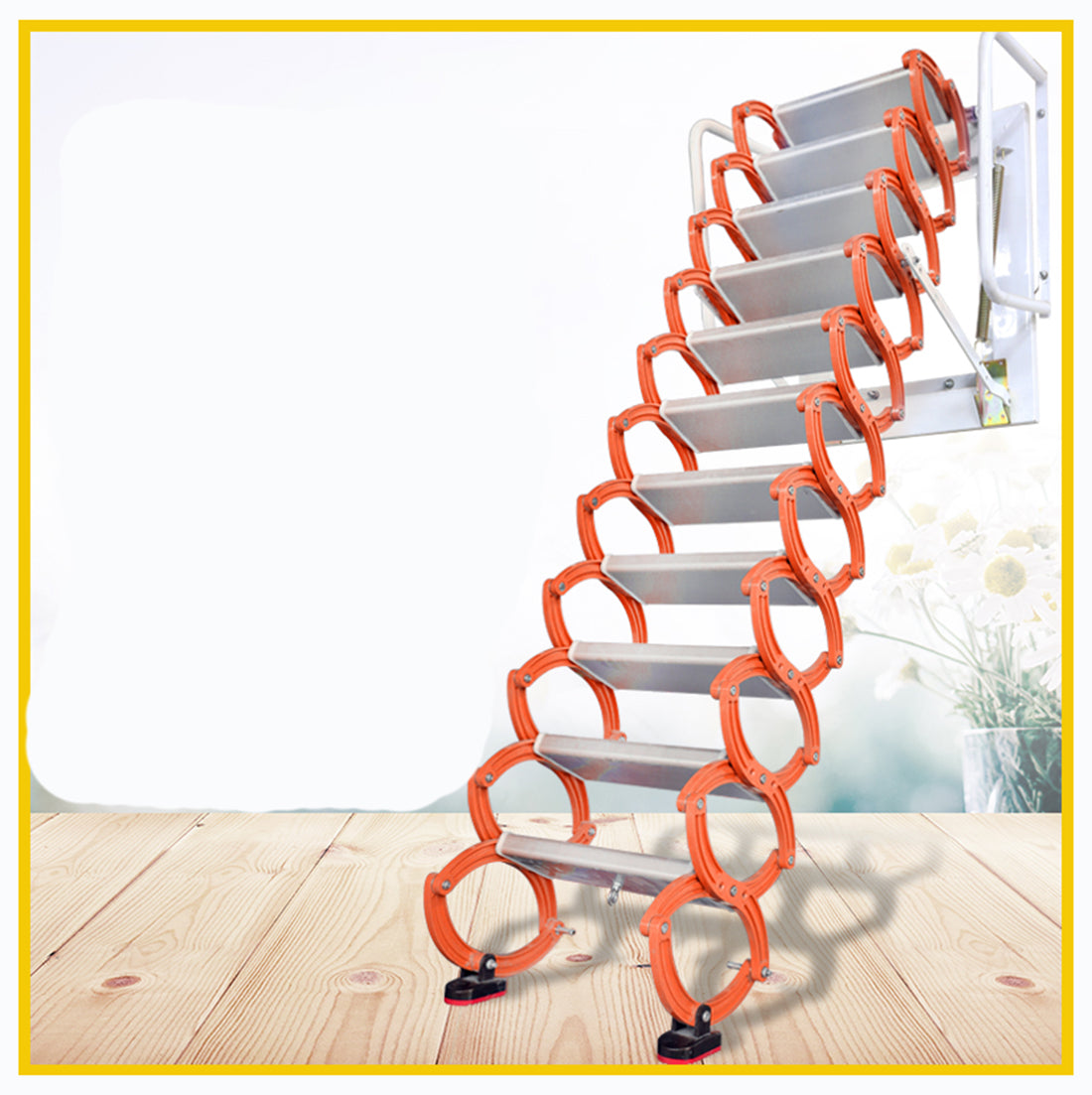 접는 텔레스코픽 사다리 홈 로프트 단계 드롭 다운 계단 경첩 DIY 벽 사다리